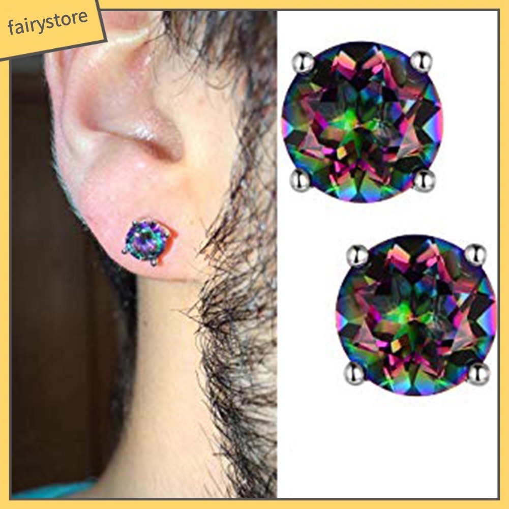 Bông Tai Xỏ Lỗ Đính Đá Zircon Nhiều Màu Phong Cách Cổ Điển Cho Nam Và Nữ