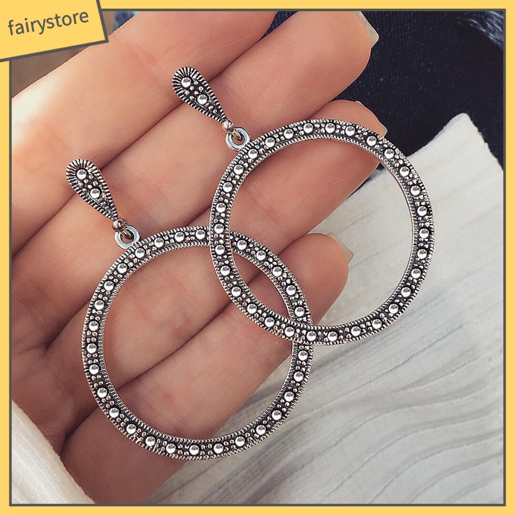 Bông Tai Tròn Đính Đá Lấp Lánh Phong Cách Vintage Dành Cho Nữ