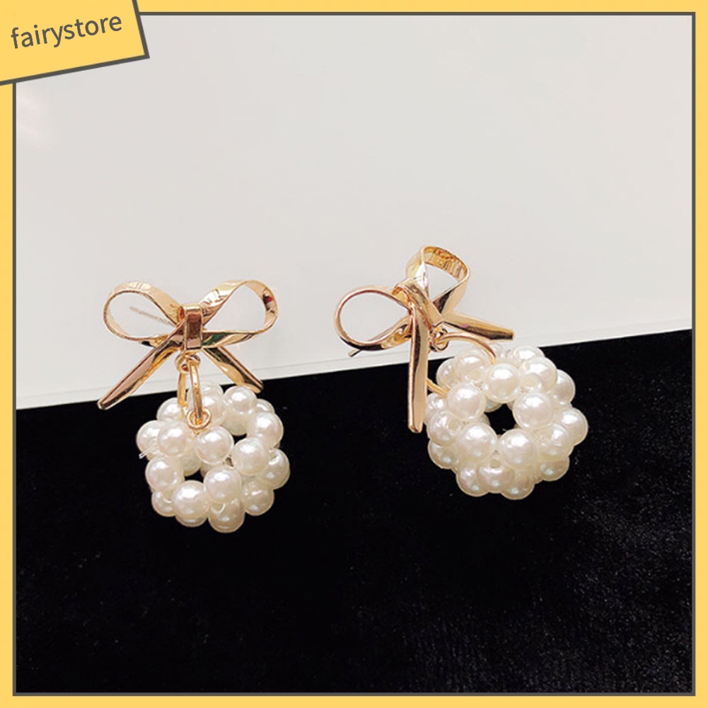 Bông Tai Hình Nơ Đính Ngọc Trai Giả Thời Trang Dành Cho Nữ