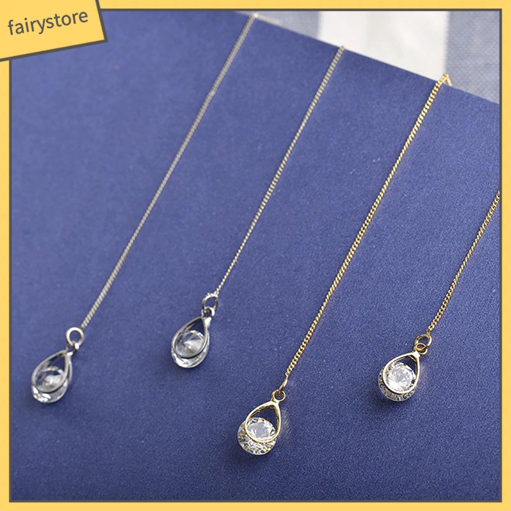 1 Đôi Bông Tai Dài Hình Giọt Nước Đính Kim Cương Giả