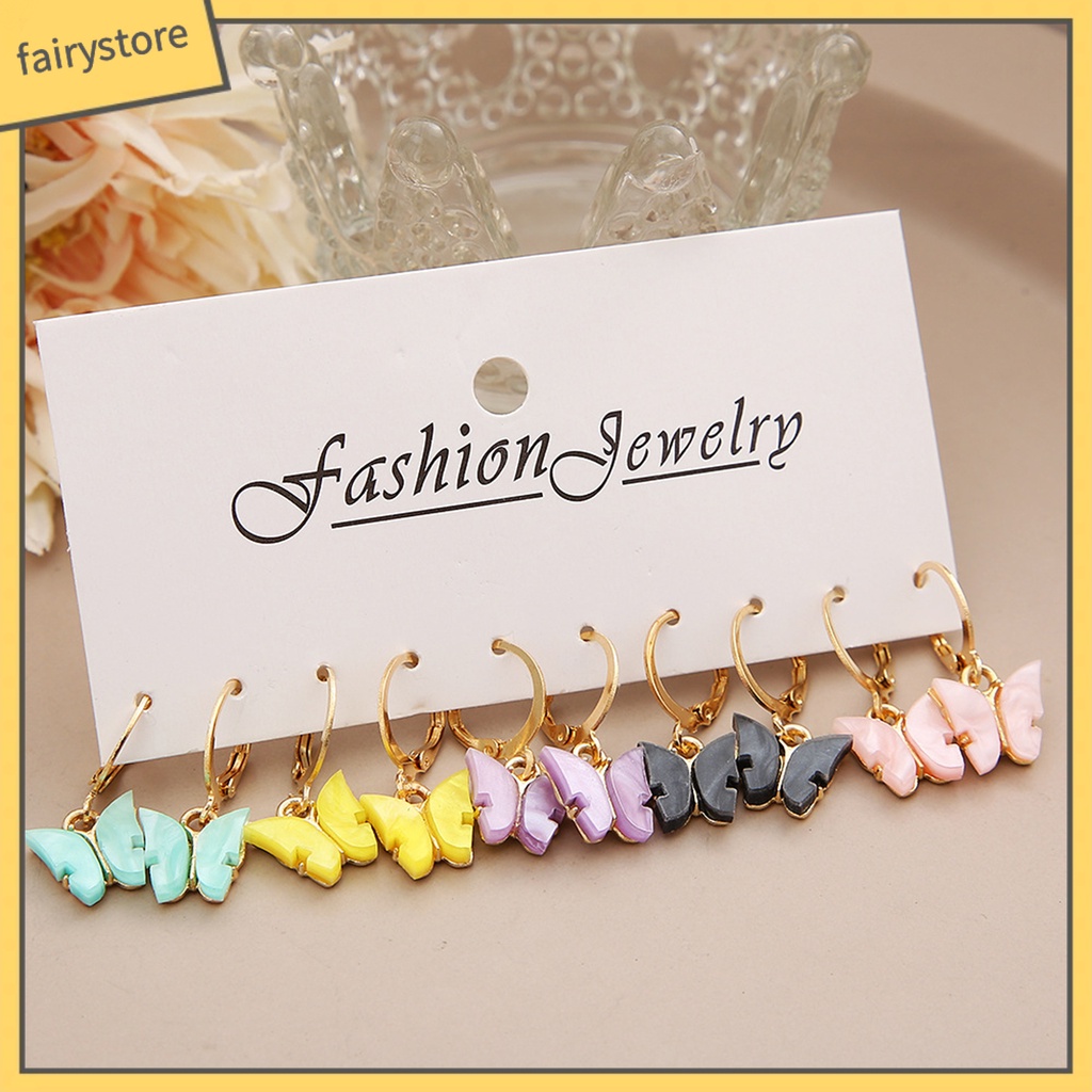 Set 5 Đôi Bông Tai Acrylic Họa Tiết Hình Học Nhiều Màu Sắc Phong Cách Retro Thời Trang Cho Nữ