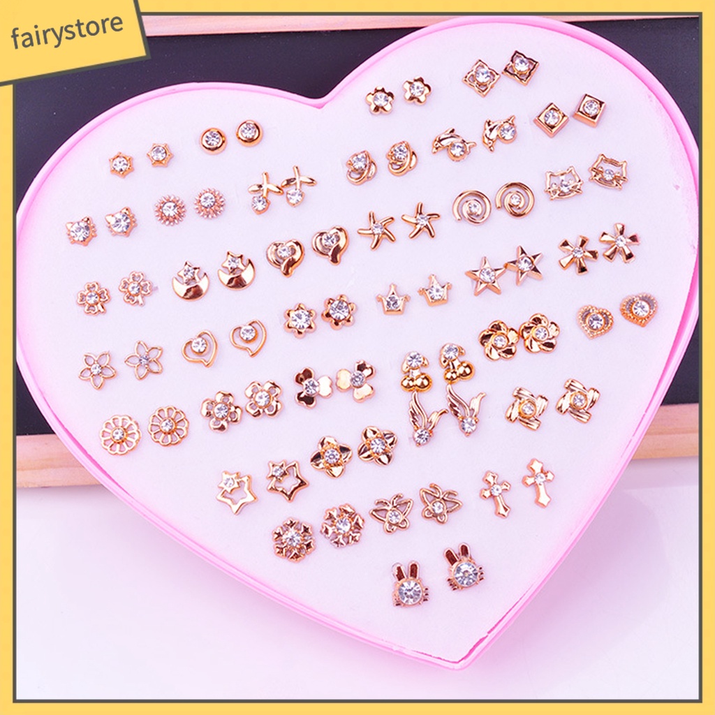 Set 36 Đôi Khuyên Tai Bằng Thép Không Gỉ Họa Tiết Hoạt Hình Nhiều Màu Sắc