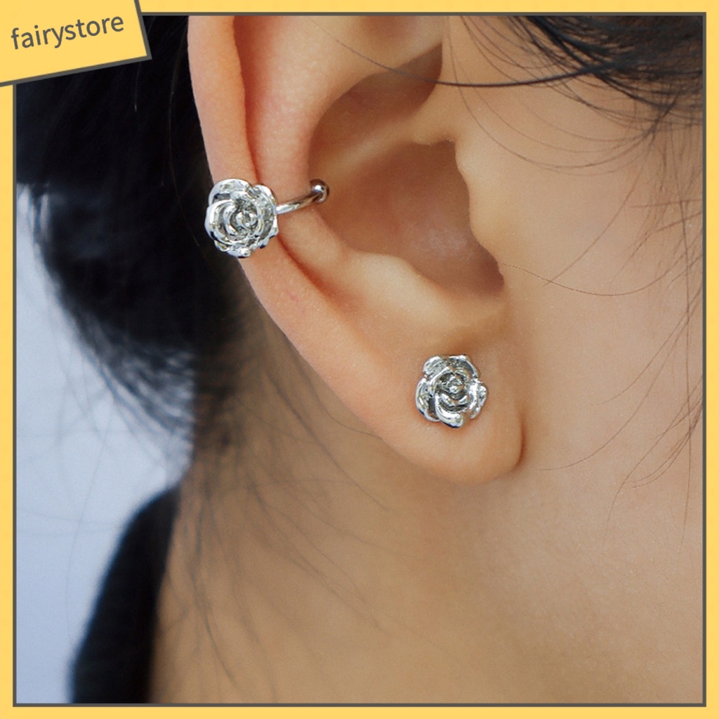 1 Khuyên Kẹp Vành Tai Hình Bông Hoa Mạ Điện Sáng Bóng Không Cần Xỏ Lỗ Dành Cho Nữ Dự Tiệc