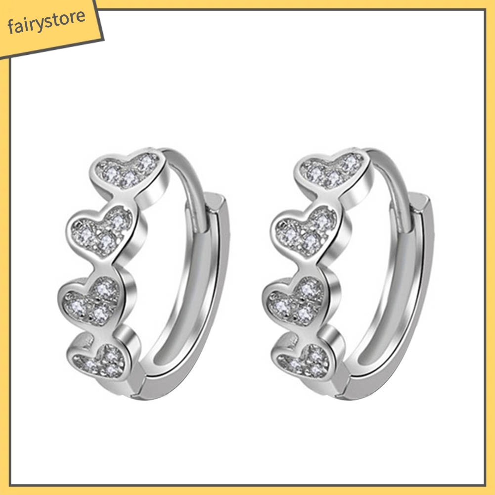 Bông Tai Hình Trái Tim Đính Đá Zircon Thời Trang Dành Cho Nữ