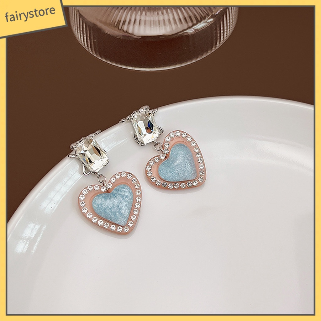 1 Đôi Bông Tai Hình Trái Tim Đính Đá Zircon Phong Cách Vintage