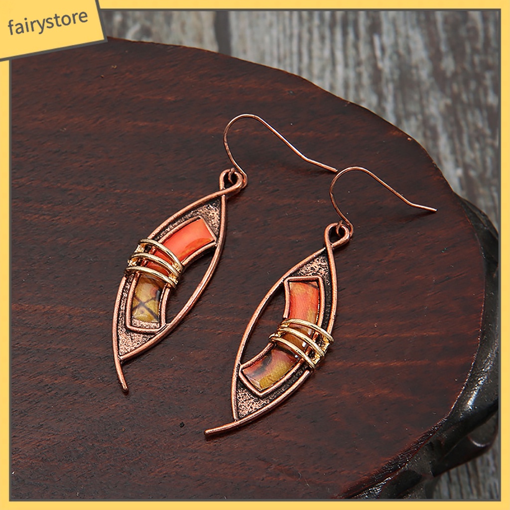 [FRO] 1 Đôi Bông Tai Dạng Móc Xỏ Bằng Đá Màu Cam Chắp Vá Lỗ Không Đối Xứng