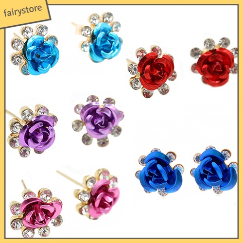 Đôi Khuyên Tai Hình Hoa Hồng Đính Đá Thời Trang Cho Nữ