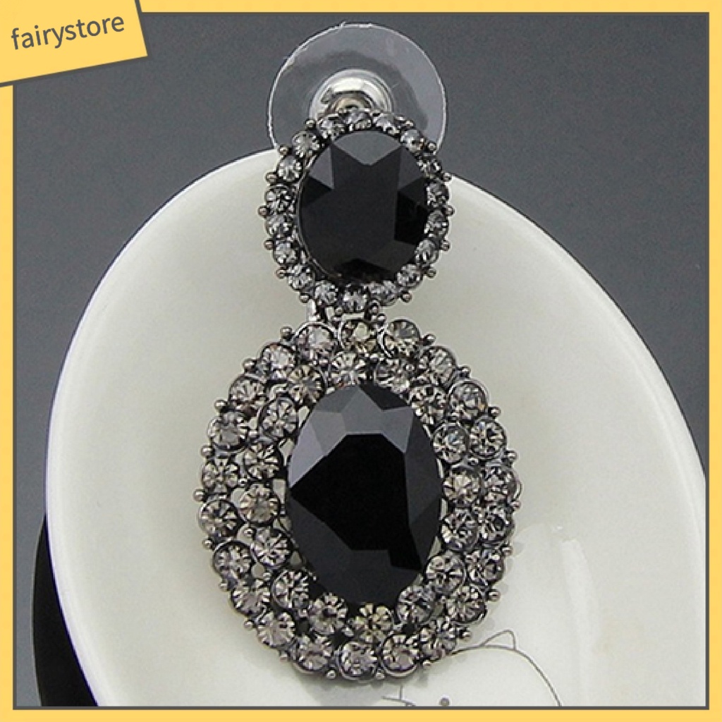 1 Đôi Bông Tai Đính Đá Hình Oval Phong Cách Cổ Điển Sang Trọng