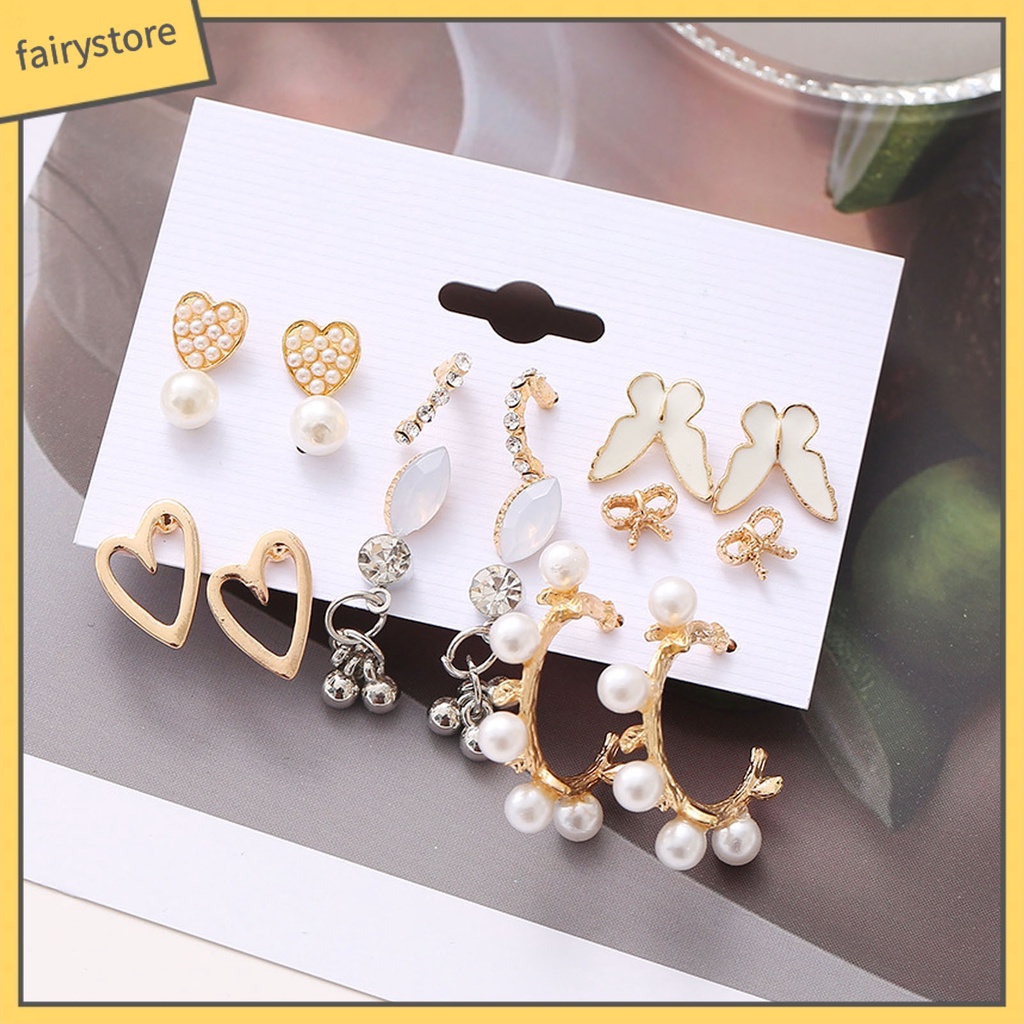 1 Bộ Bông Tai Hình Trái Tim Đính Đá Acrylic Lấp Lánh Thời Trang