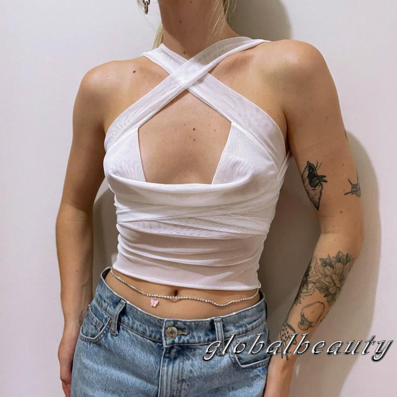 Áo Lưới Kiểu Chéo Hở Lưng Thời Trang Mùa Hè Cho Nữ