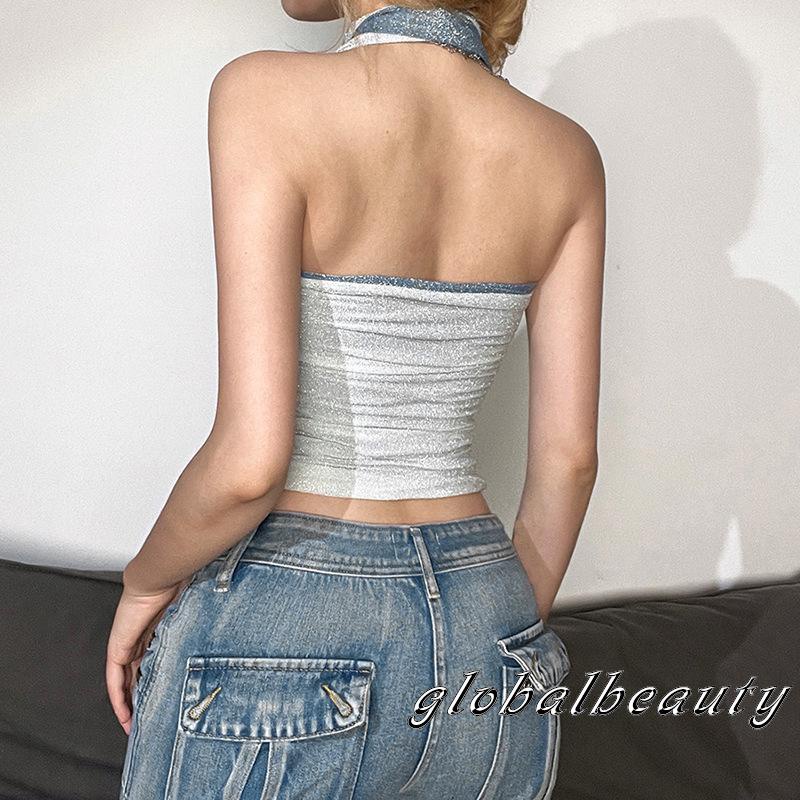 Bộ Trang Phục 2 Mảnh Gồm Áo Croptop Màu Sắc Tương Phản Và Khăn Choàng Cổ Thời Trang Mùa Hè Cho Nữ