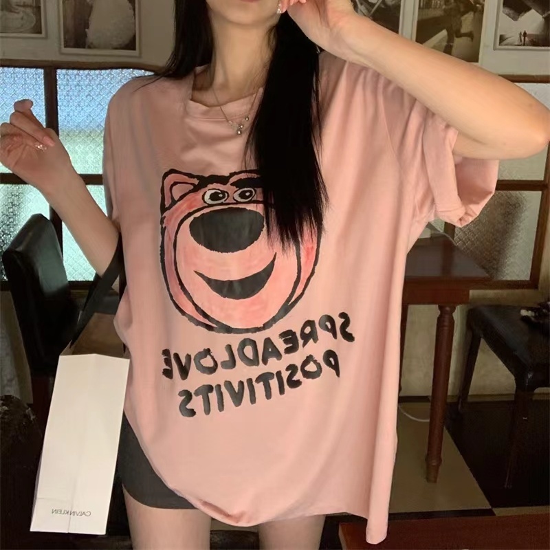 COZOK Áo Thun Ngắn Tay Dáng Rộng In Hình Thời Trang Kiểu Hàn Quốc