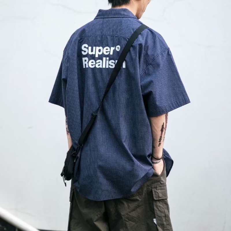 Áo Sơ Mi Tay Ngắn Dáng Rộng Họa Tiết Sọc Caro In Chữ Phong Cách Đường Phố Thời Trang Mùa Hè