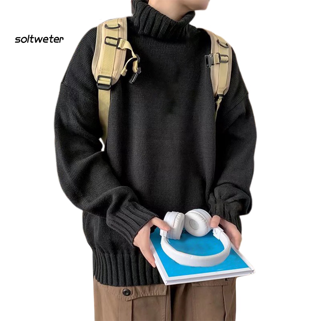 Áo Sweater Dệt Kim Cổ Cao Màu Sắc Đơn Giản Cho Nam Giới