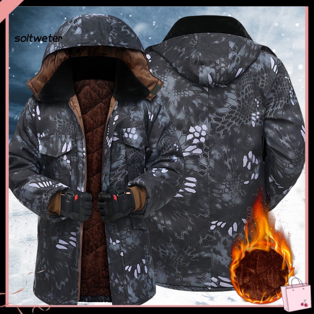 Áo Khoác Tay Dài Có Khóa Kéo Họa Tiết Rằn Ri Lót Lông Chống Lạnh Plus Size Cho Nam