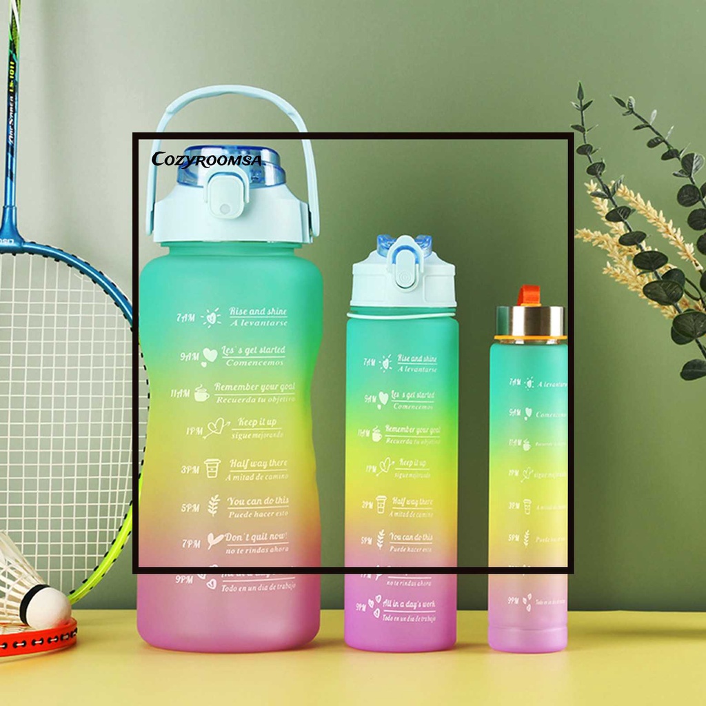 Bộ 3 Bình Nước Thể Thao Màu Gradient Có Thang Đo Thời Gian
