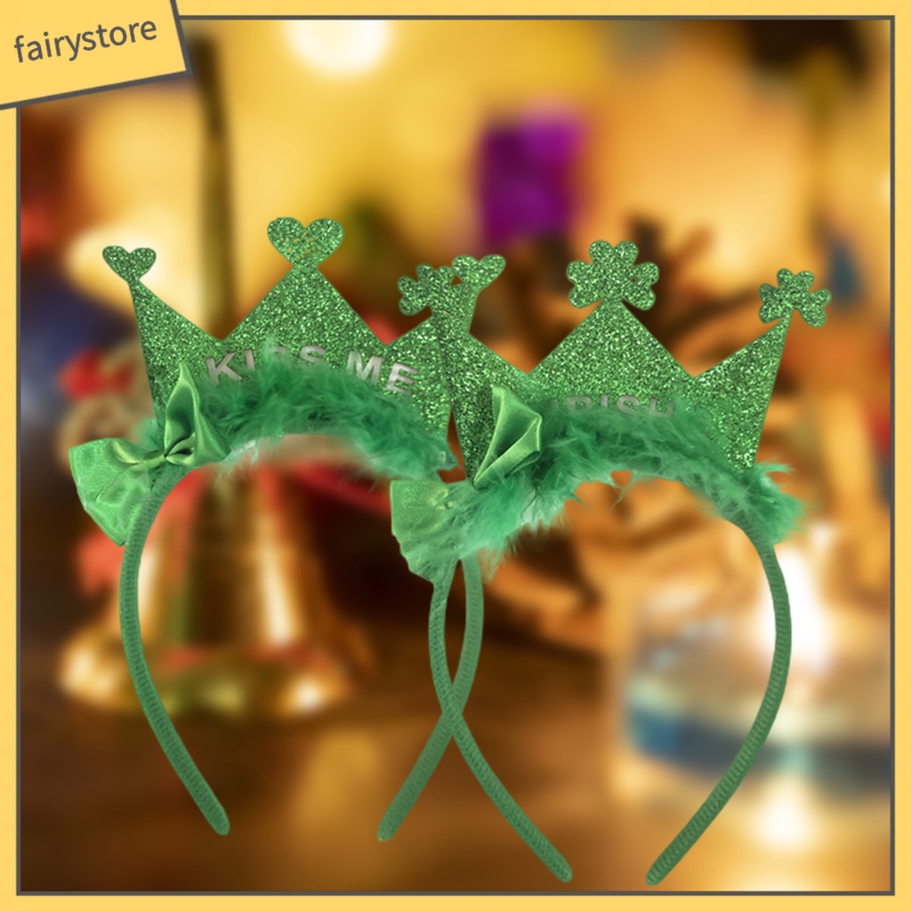 [FRO] Băng Đô Đính Kim Sa Lấp Lánh Hình Vương Miện Xanh Lá Tạo Không Khí Hóa Trang Ngày Quốc Gia Ireland Dễ Thương