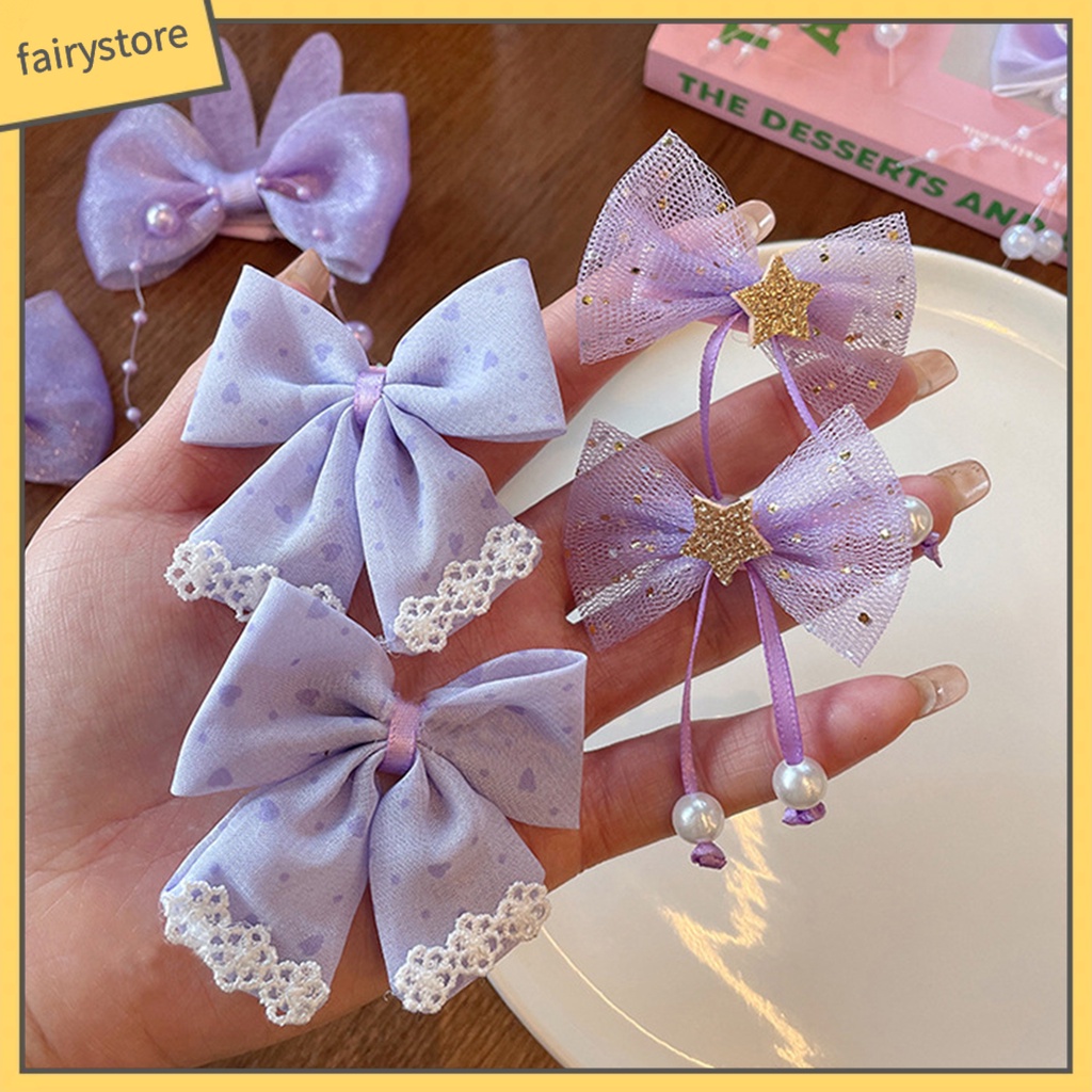 1 Bộ Kẹp Tóc Nơ Mềm Mại Co Giãn Thoải Mái Cho Bé Gái