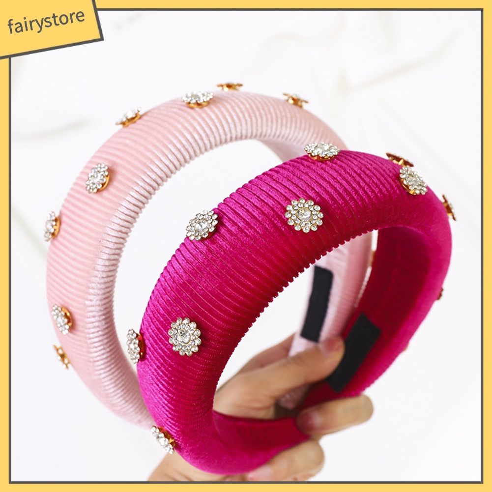 Băng Đô Cài Tóc Bằng Mút Xốp Dày Đính Đá Hình Hoa Cho Nữ