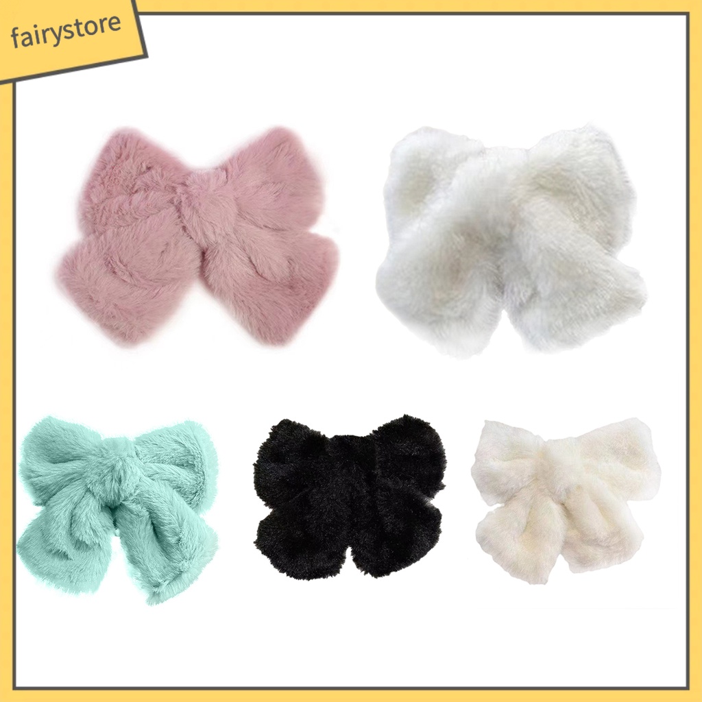 [FRO] Kẹp Tóc Đính Nơ Lớn Phủ Lông Co Giãn Không Trơn Nhẹ Nhàng Thủ Công Tinh Tế Trang Điểm Cho Bé Gái