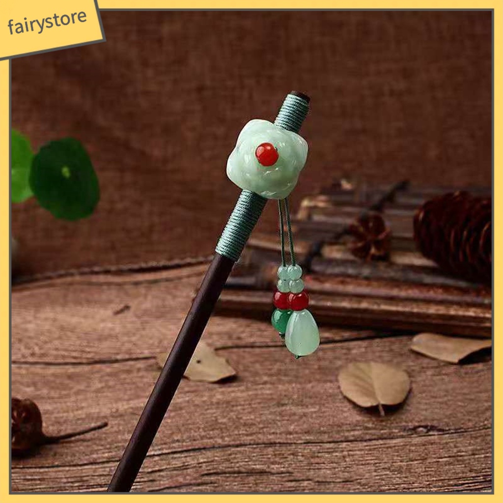 Trâm Cài Tóc Bằng Gỗ Hình Hoa Đính Hạt Phối Tua Rua Phong Cách Trung Hoa Cổ Điển Cho Nữ