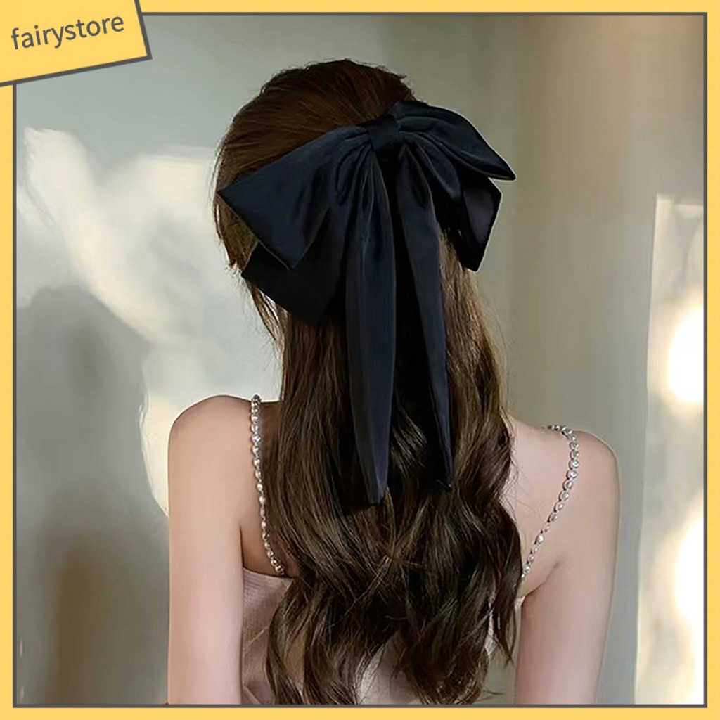 Kẹp Tóc Hình Nơ Hai Lớp Mềm Mại Chống Trượt Màu Trơn Kích Thước Lớn Phong Cách Công Chúa Dành Cho Nữ
