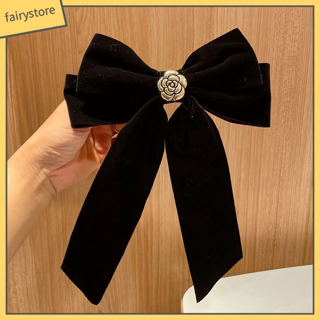 Kẹp Tóc Đính Nơ Vải Nhung Phối Tua Rua Chống Trượt Xinh Xắn Cho Bé Gái