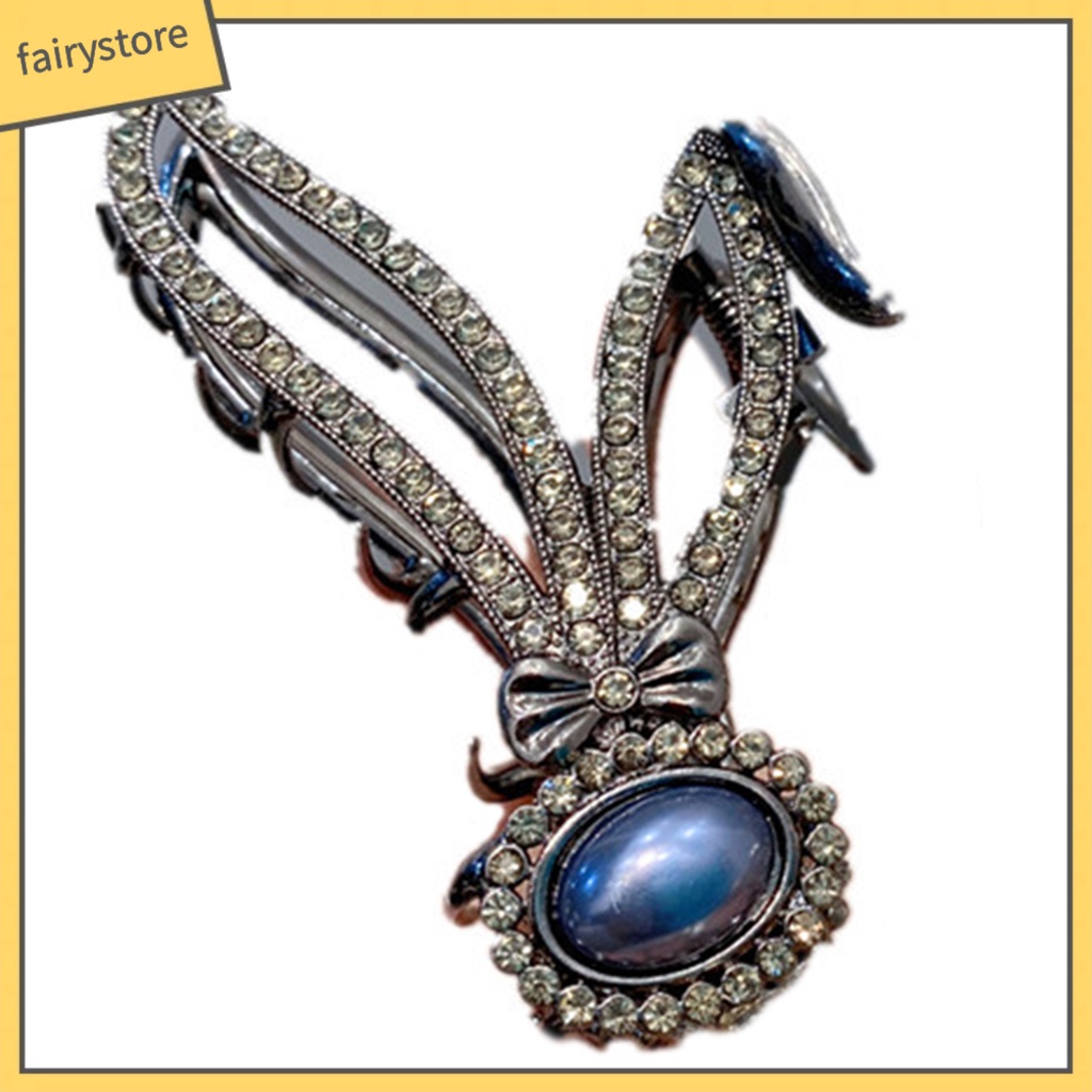 Kẹp Tóc Càng Cua Đính Đá Và Ngọc Trai Giả Hình Tai Thỏ Bằng Thép Không Gỉ