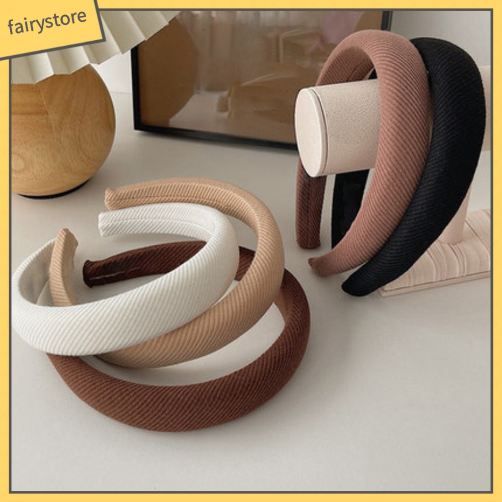 Băng Đô Cài Tóc Bản Rộng Bằng Xốp Co Giãn Tốt Màu Trơn Đơn Giản