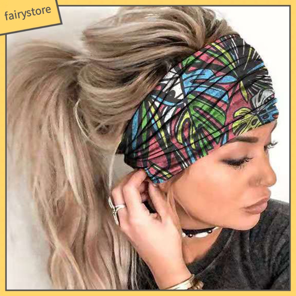 Băng Đô Cài Tóc In Họa Tiết Hoa Màu Sắc Tươi Sáng Thoải Mái Dùng Tập Yoga