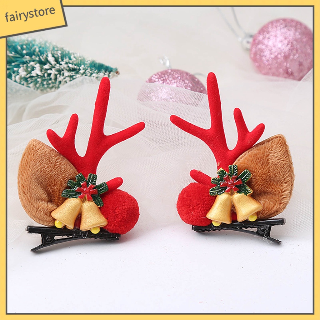 1 Cặp Kẹp Tóc Hình Tuần Lộc / Ông Già Noel Bằng Vải Siêu Nhẹ Màu Sắc Sống Động Dễ Thương