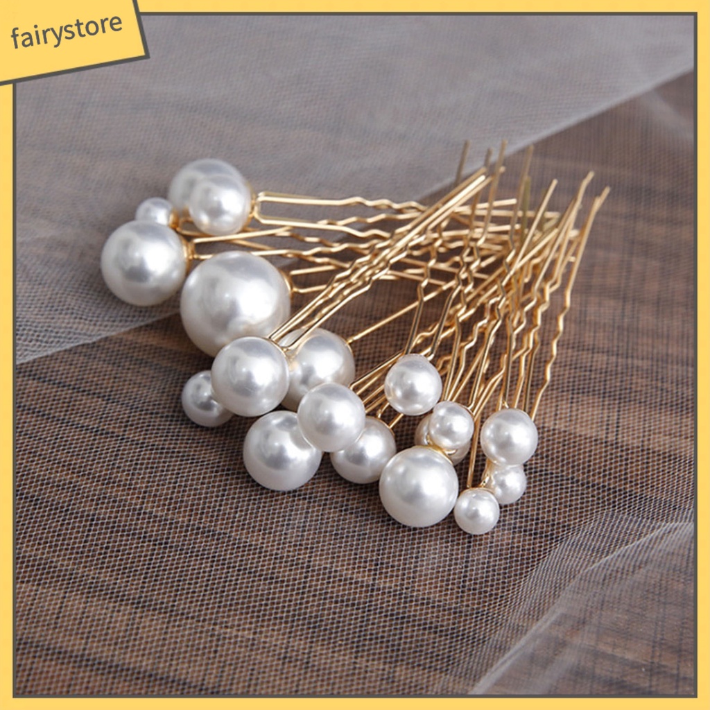 Set 16 Trâm Cài Tóc Chữ U Đính Ngọc Trai Giả Chống Trượt Cho Cô Dâu