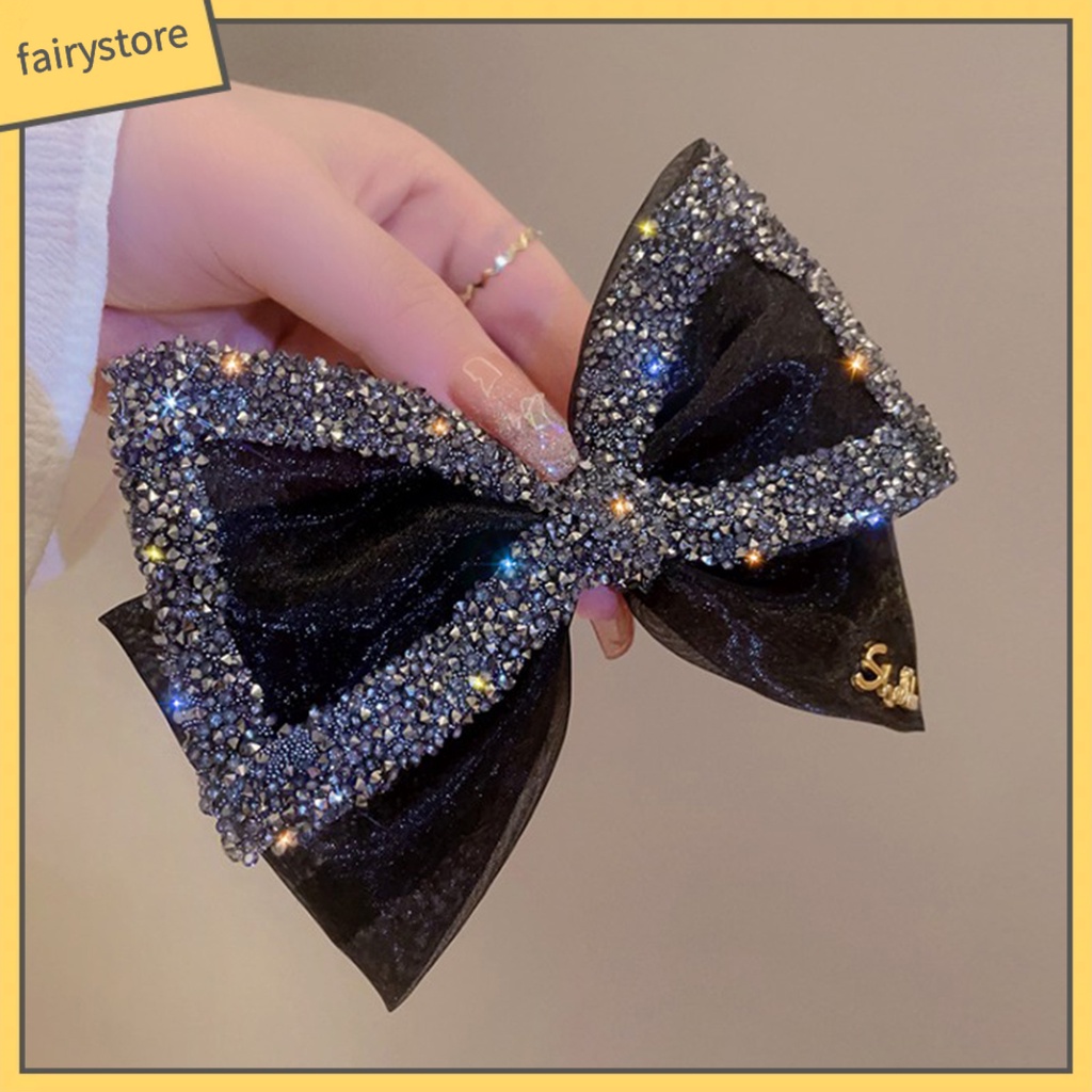 Kẹp Tóc Trang Trí Nơ Lưới Lớn Đính Đá Lấp Lánh Chống Trượt