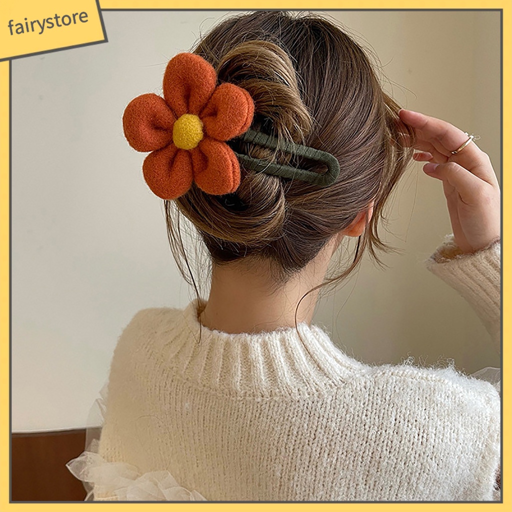 Kẹp Tóc Hình Bông Hoa Màu Trơn Co Giãn Chống Trượt Phong Cách Vintage
