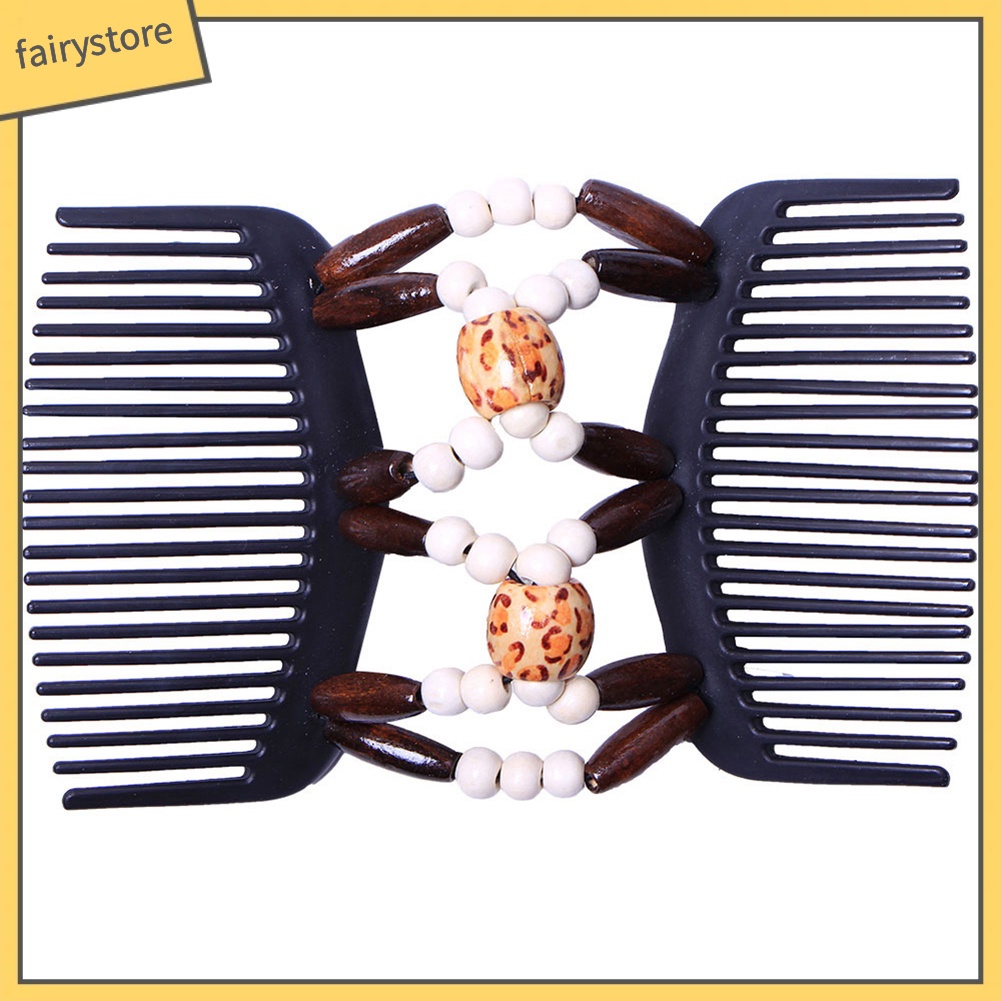 Kẹp Tóc Lược Đôi Đính Hạt Gỗ Phong Cách Vintage Cho Nữ