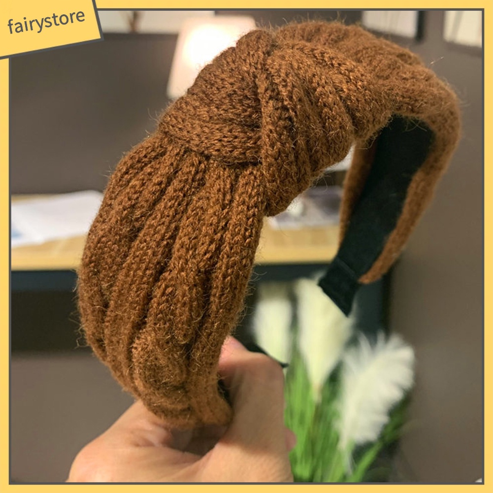 Băng Đô Cài Tóc Dệt Kim Thắt Nút Màu Trơn Thời Trang Thu Đông Cho Nữ