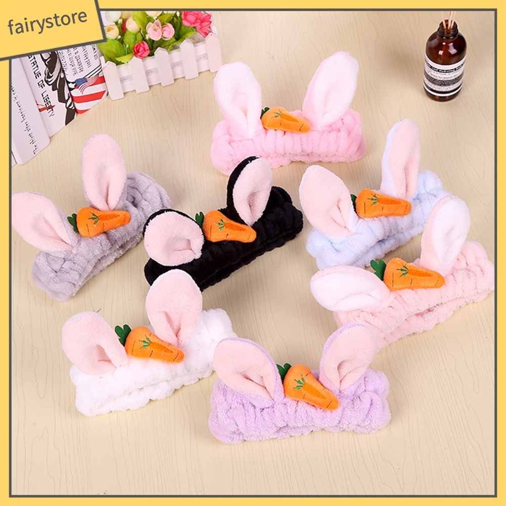 Băng Đô Tai Thỏ Bằng Vải Flannel Co Giãn Dễ Thương Dành Cho Nữ Rửa Mặt
