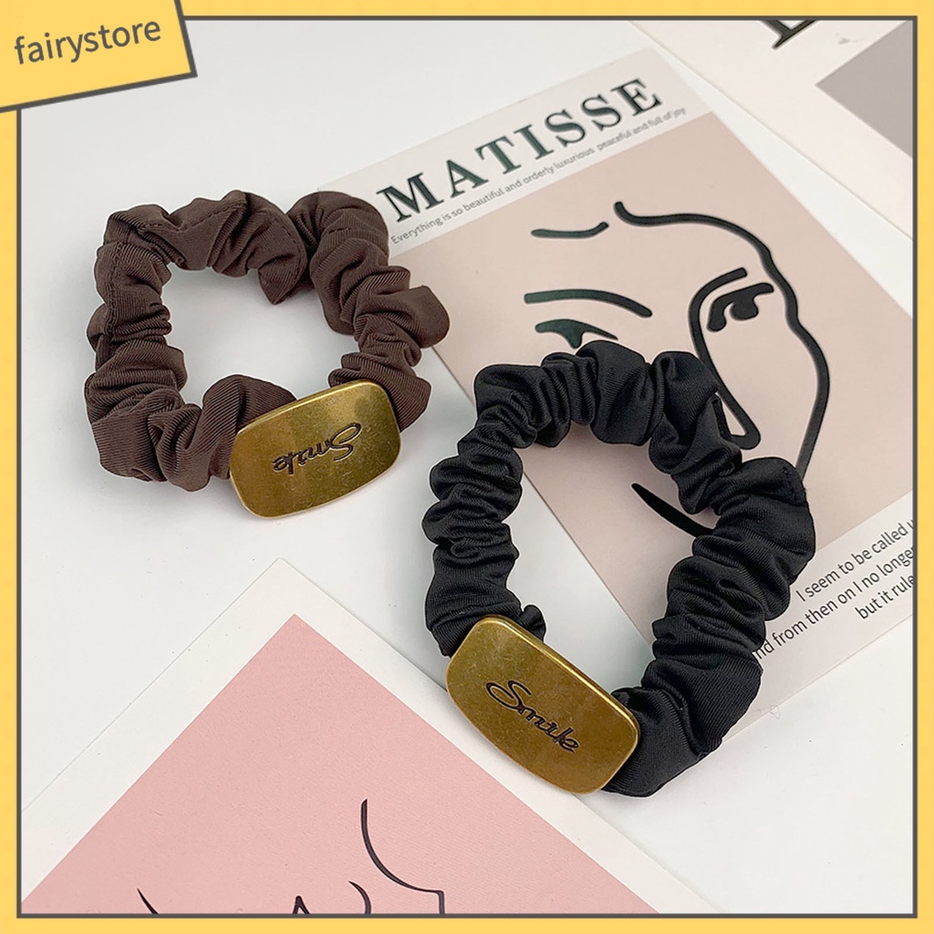 Dây Cột Tóc Co Giãn Đính Hoa Kim Loại Màu Trơn Đơn Giản Cho Nữ