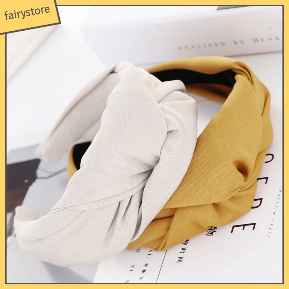 Băng Đô Cài Tóc Bản Rộng Màu Trơn Thắt Nút Chéo Thời Trang Cho Nữ