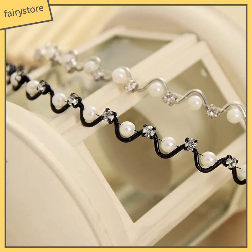 Băng Đô Cài Tóc Đính Đá &amp; Ngọc Trai Giả Bằng Kim Loại Thời Trang Cho Nữ