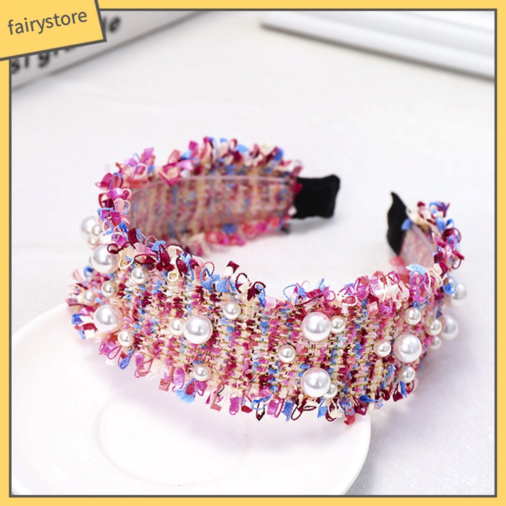 Băng Đô Dệt Kim Đính Ngọc Trai Nhân Tạo Phong Cách Hàn Quốc Cho Nữ