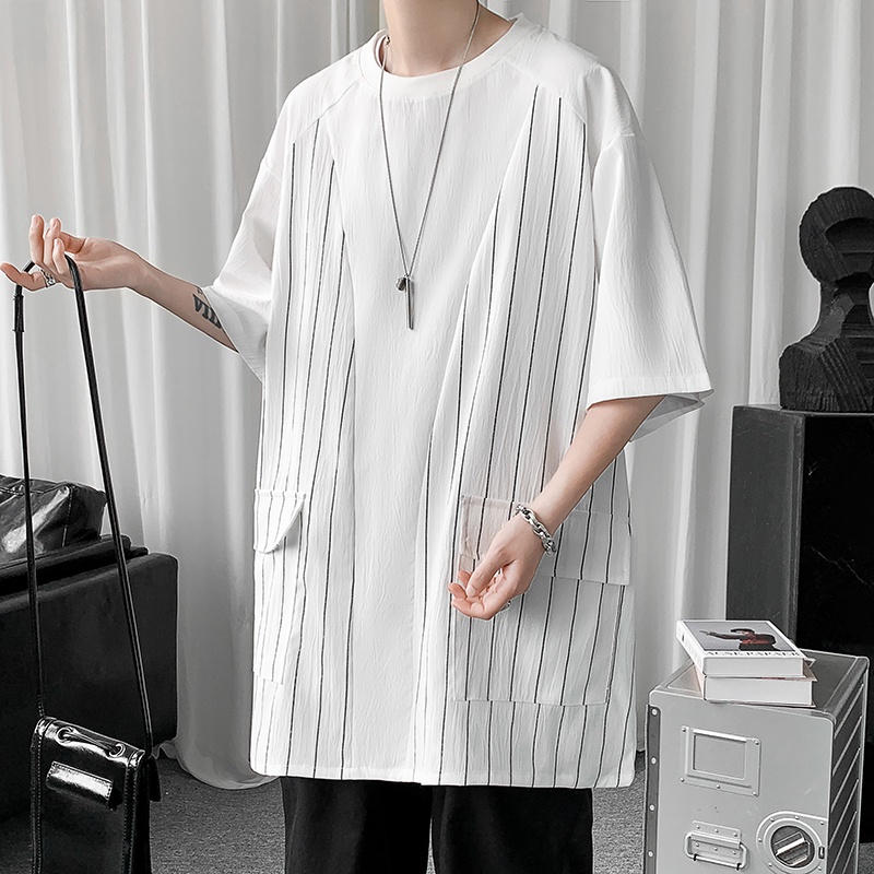 Áo Thun Tay Ngắn Dáng Rộng Plus Size Họa Tiết Kẻ Sọc Thời Trang Mùa Hè Cho Nam