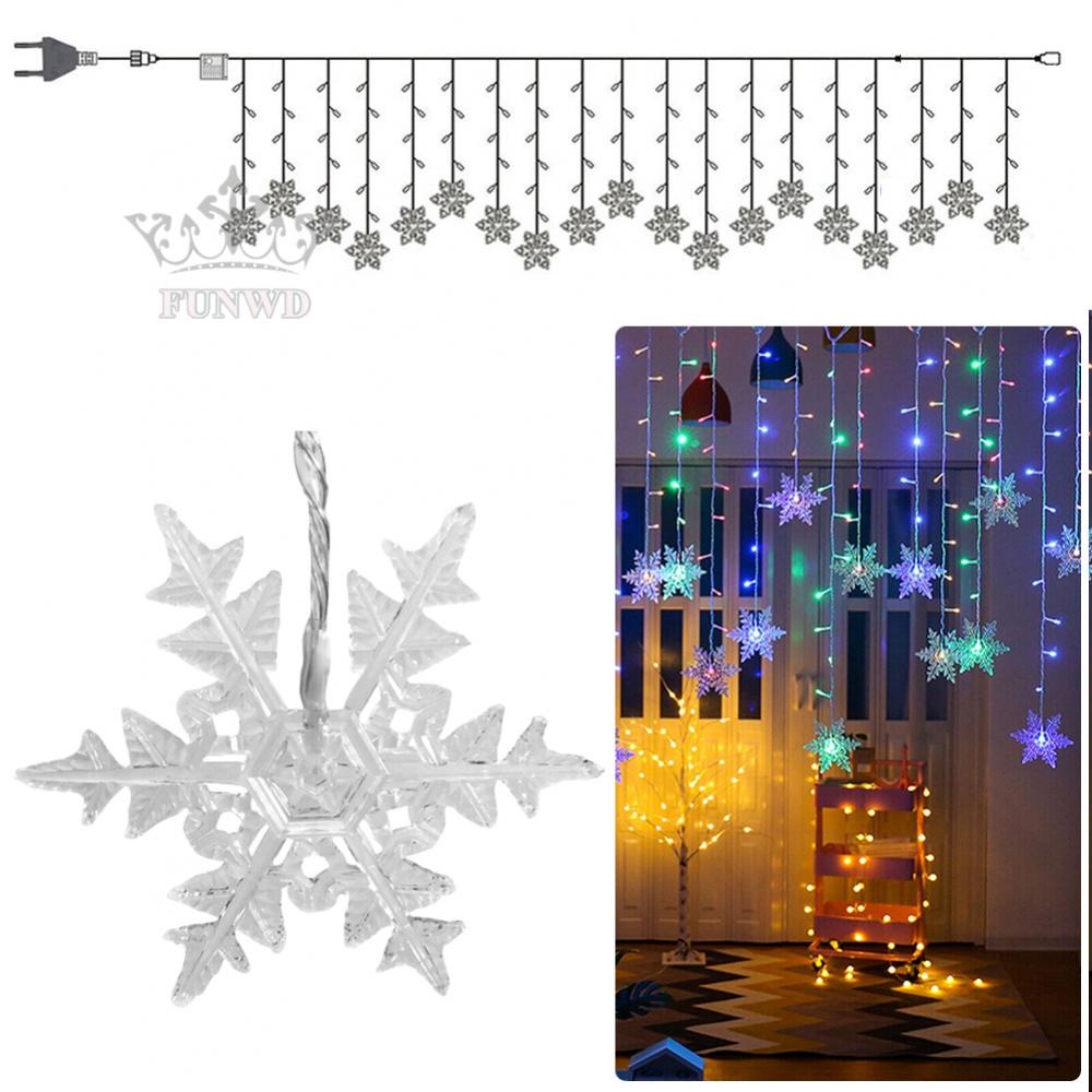 Dây Đèn LED Trang Trí Rèm Cửa Hình Bông Tuyết 19 Bóng