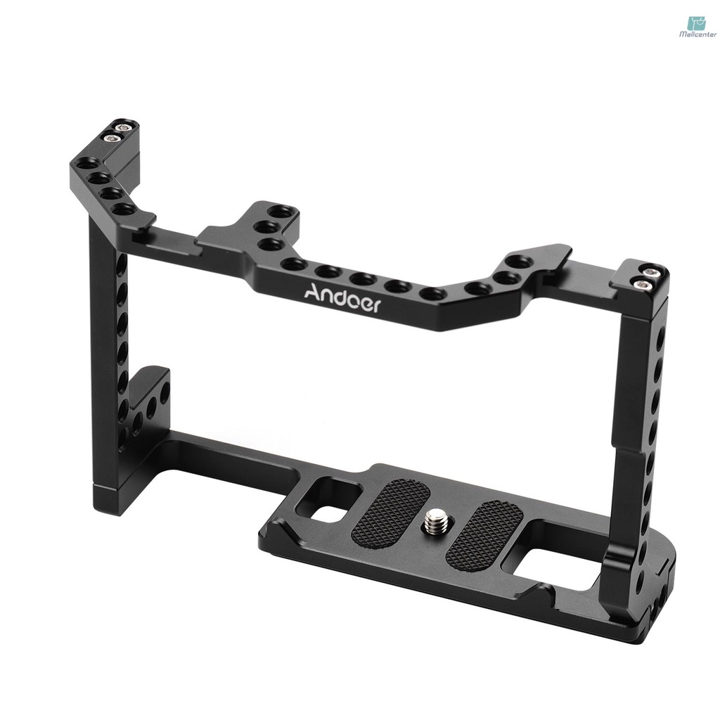 Andoer Camera Cage Aluminum Alloy with Dual Cold Shoe Mount 1/4 Inch Screw Compatible with  EOS 90D/80D/70D DSLR Camera