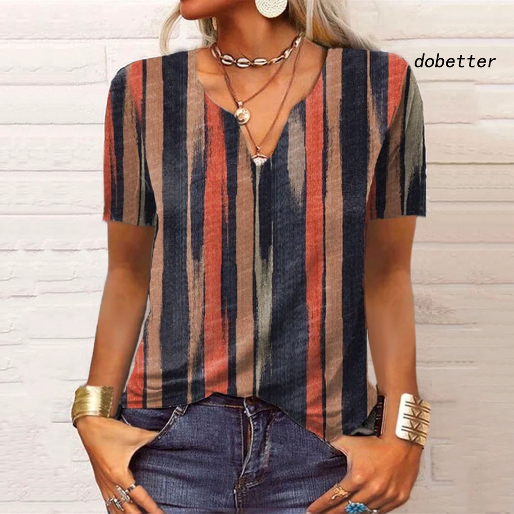 Áo Sơ Mi Tay Ngắn Cổ Chữ V Thoáng Khí In Họa Tiết Vintage Thời Trang Mùa Hè Cho Nữ