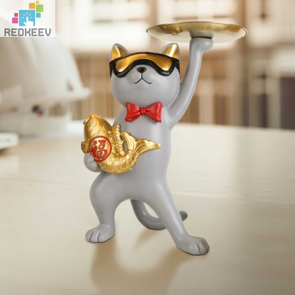 Khay Đựng Chìa Khóa Bằng Nhựa Resin Hình Mèo Trang Trí Nhà Cửa