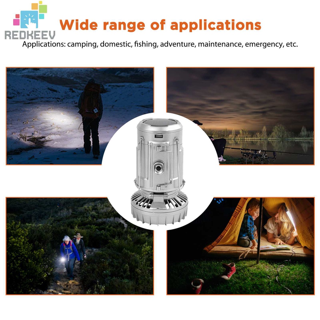 Quạt Cắm Trại Gấp Gọn Có Đèn LED Kiêm Sạc Dự Phòng 1500mAh