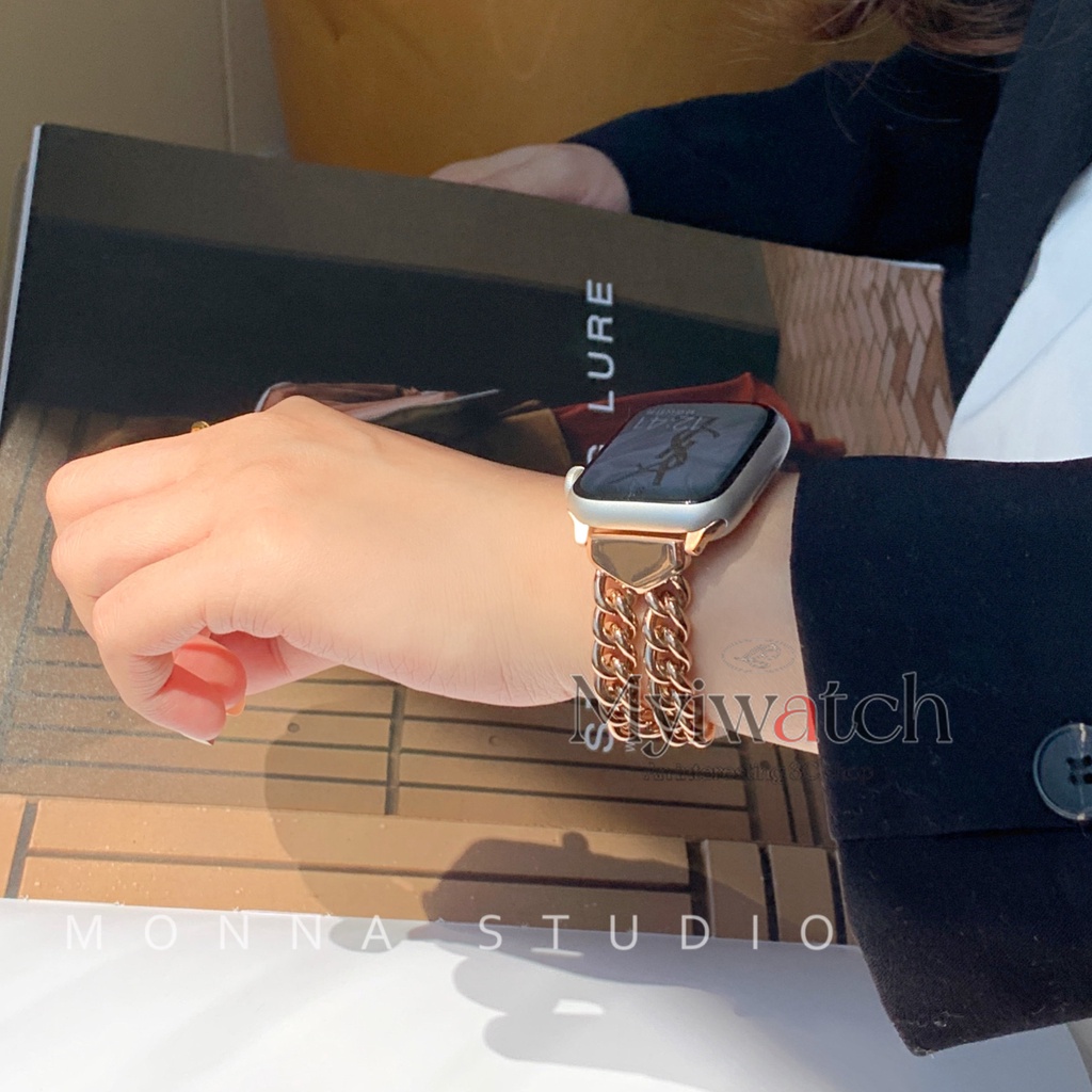 Dây Xích Đôi Bằng Thép Không Gỉ Sang Trọng Cho iwatch Band 45mm 49mm 41mm 40mm 38mm 42mm S8 Ultra 7 SE 6 5 4 3 2