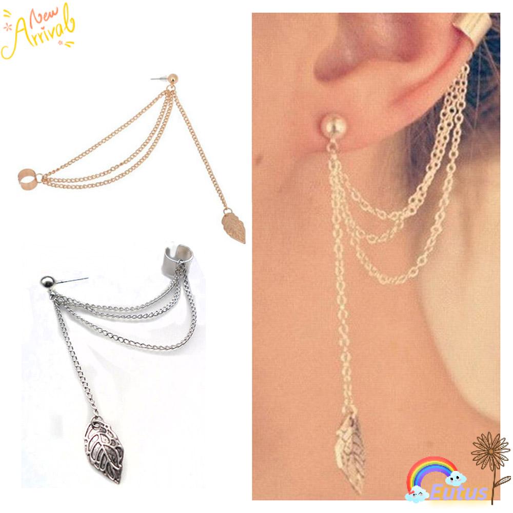 Khuyên Tai Tua Rua Dáng Dài Hình Chiếc Lá Phong Cách Punk Cho Nữ