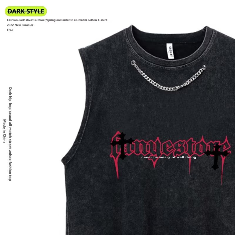 Áo Thun Cotton Không Tay Rách Gối Màu Trơn Phong Cách Hip Hop Đường Phố Âu Mỹ Cho Nam